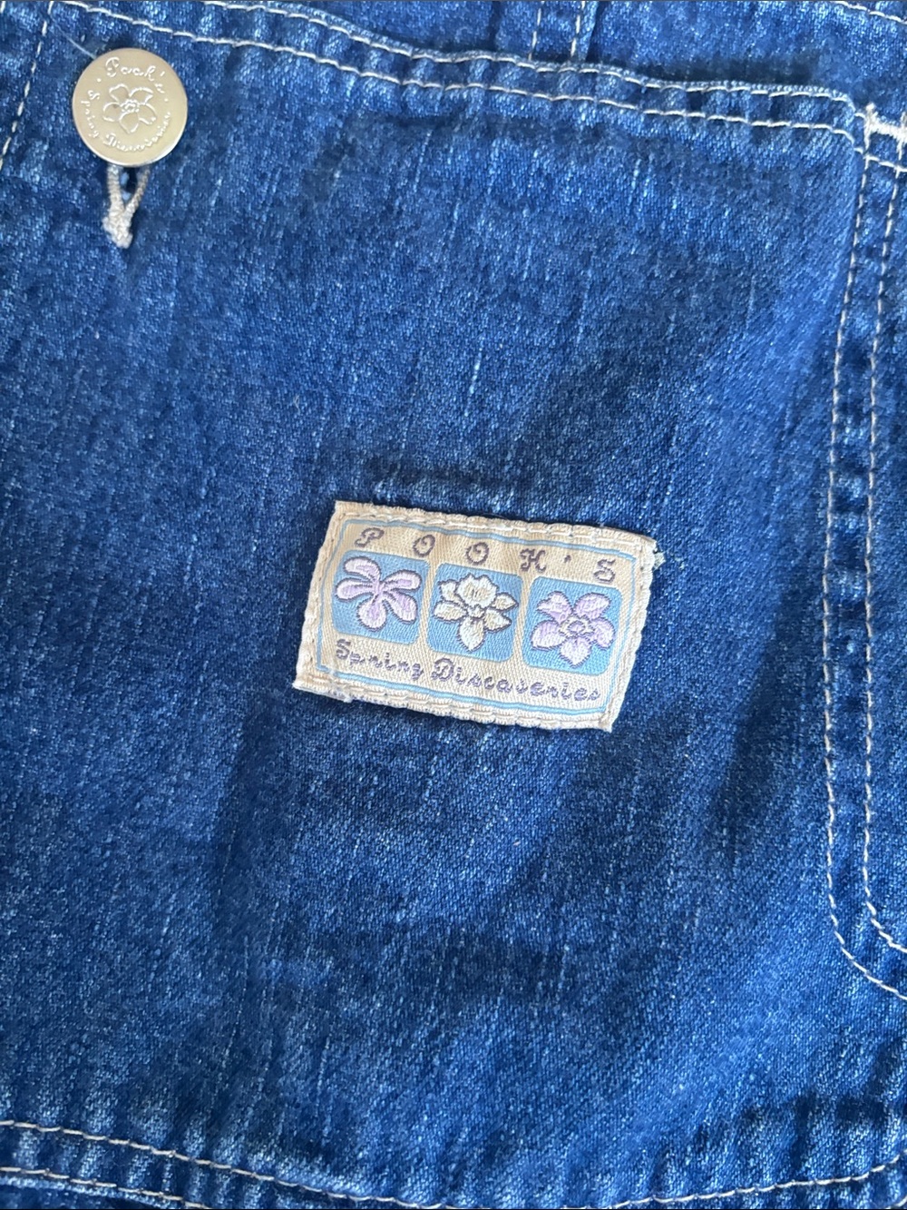VINTAGE Disney Light Blue Denim Overalls with Floral Lining - Picture 3 of 5